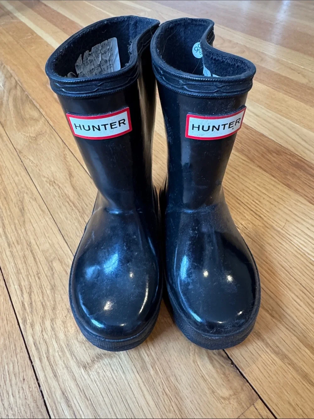 Hunter Kids Black Rain Boots with Red Logo